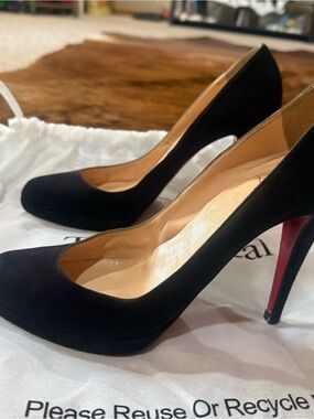 Christian Louboutin Black Suede Pumps with Signature Red Sole 42